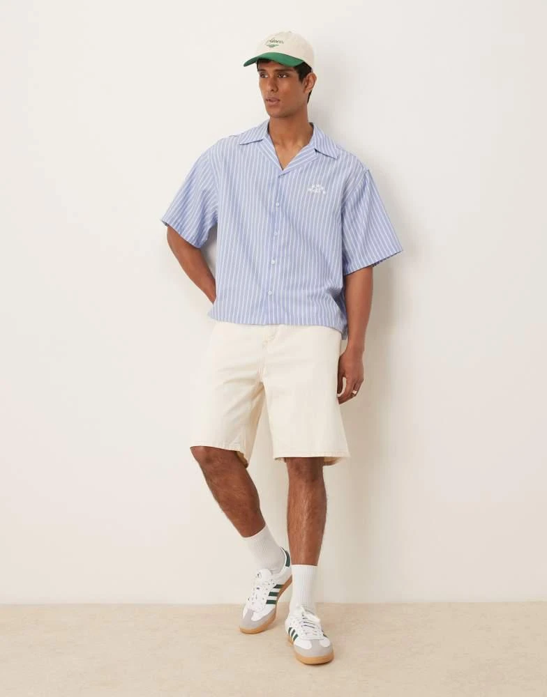 ASOS ASOS DESIGN boxy oversized revere shirt with embroidery in blue and white stripe 2
