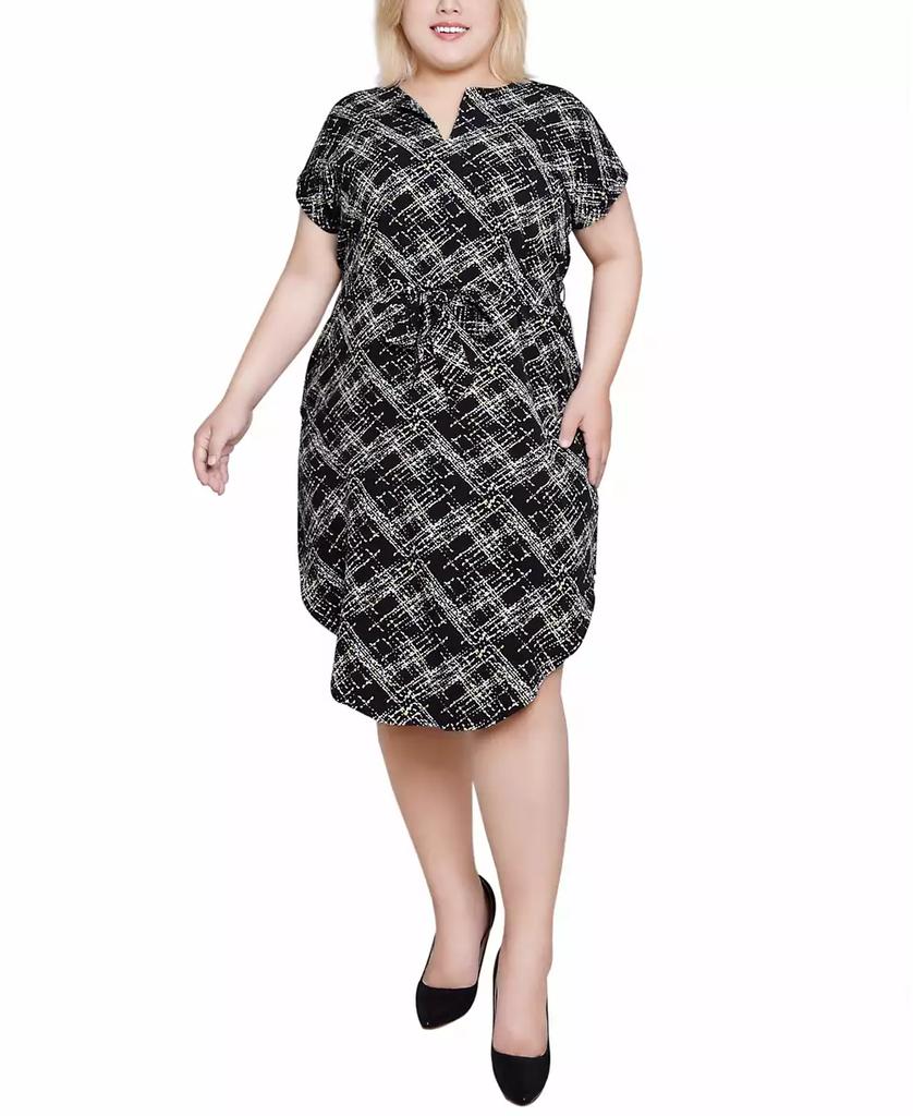 NY Collection Plus Size Short Sleeve Tunic Dress with Belt
