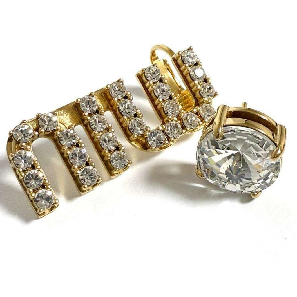 Miu Miu Metal Rhinestone Stud Earrings (Pre-Owned) 2