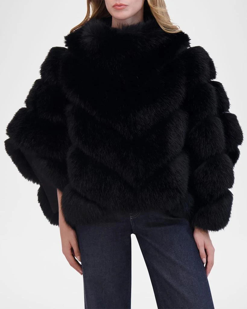 Theia Chevron Fox-Like Faux Fur Cape 2