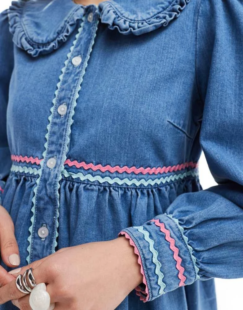 Neon Rose rik-rak detail denim mini smock dress in blue  On Sale Now with  Up to 34% Off | Discover Exclusive Deals & Savings at BeyondStyle   Authentic Neon Rose Home|women