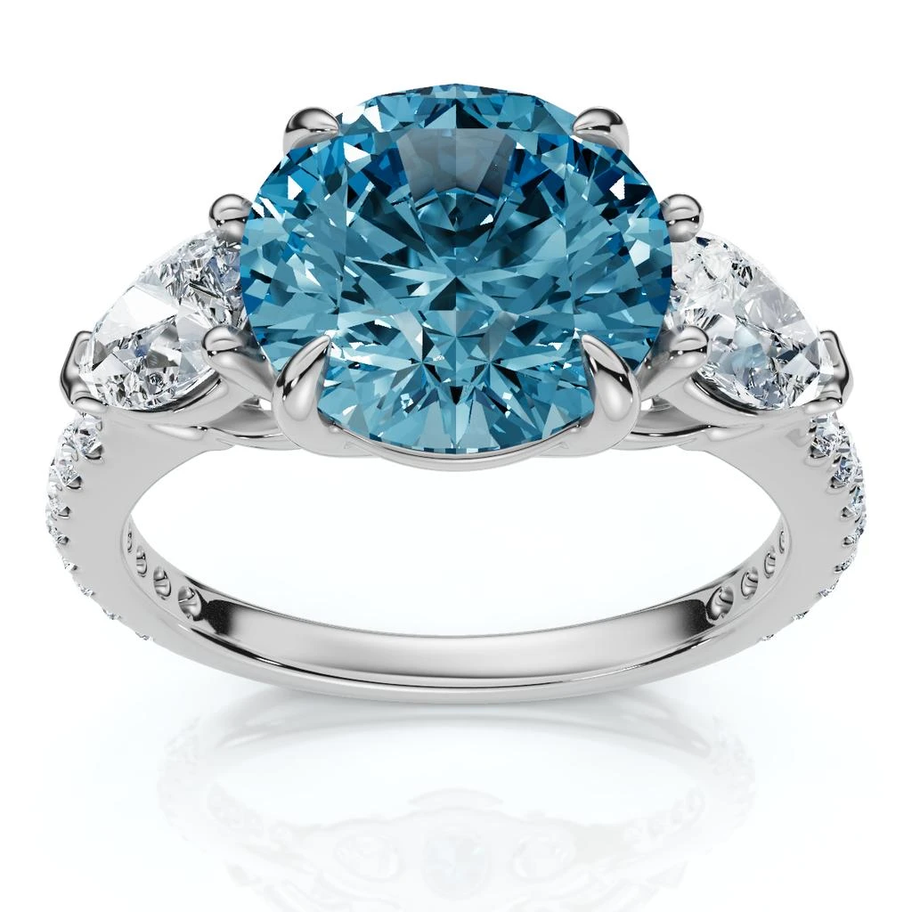 Pompeii3 Certified 3 1/2Ct Fancy Blue Lab Grown Accent Diamond Engagement Ring 14k Gold 4