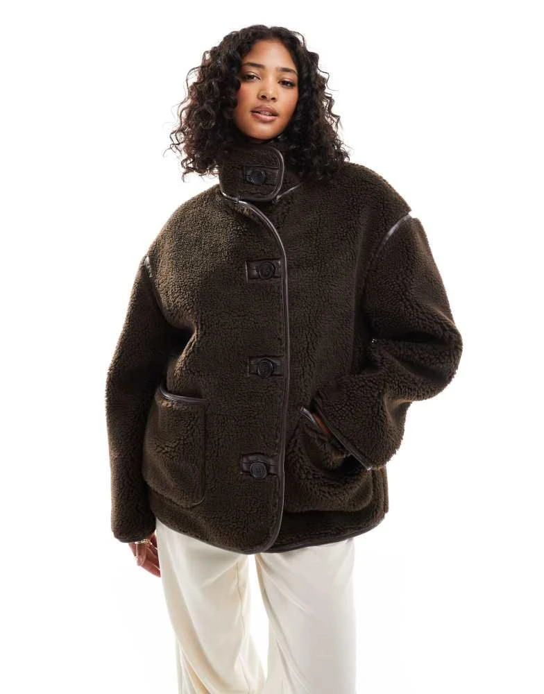 ASOS ASOS DESIGN borg funnel neck jacket in chocolate 1