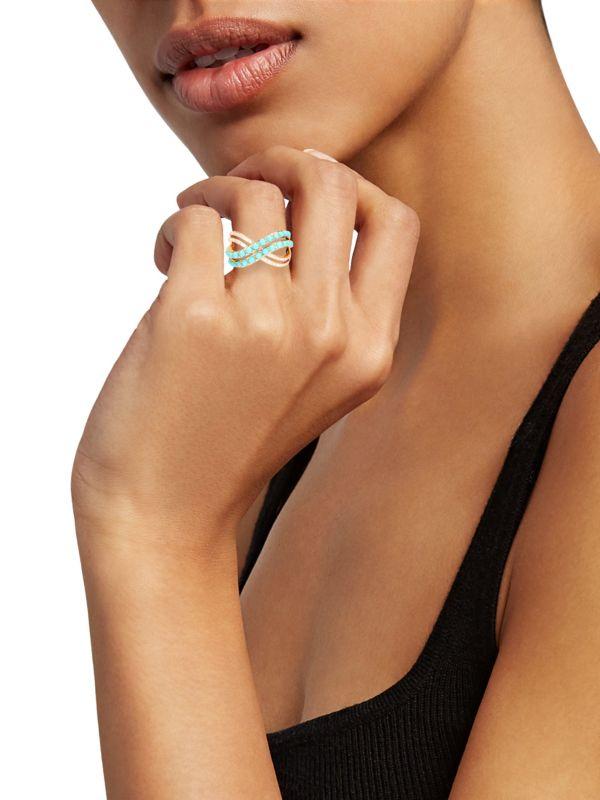 Effy 14K Yellow Gold, 0.27 TCW Diamond & Turquoise Wrap Ring