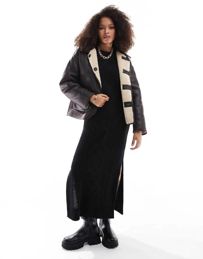 Stradivarius Stradivarius reversible borg jacket in ercu and brown 4
