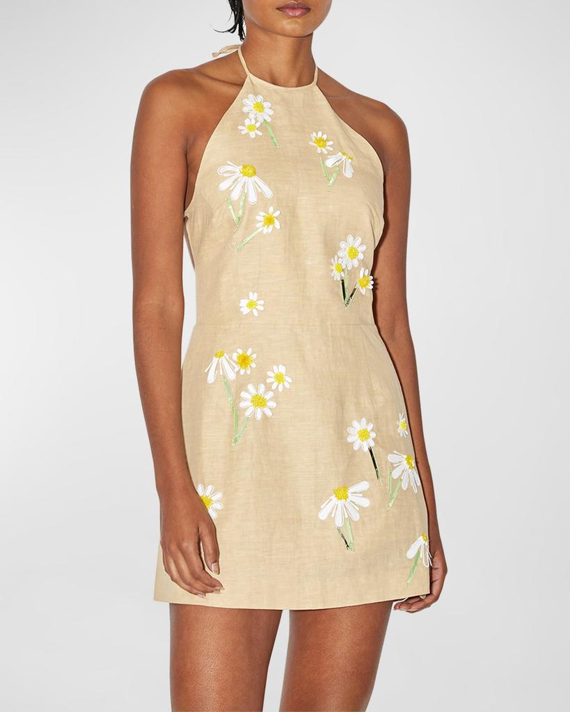 BERNADETTE Delilah Embroidered Linen Mini Dress