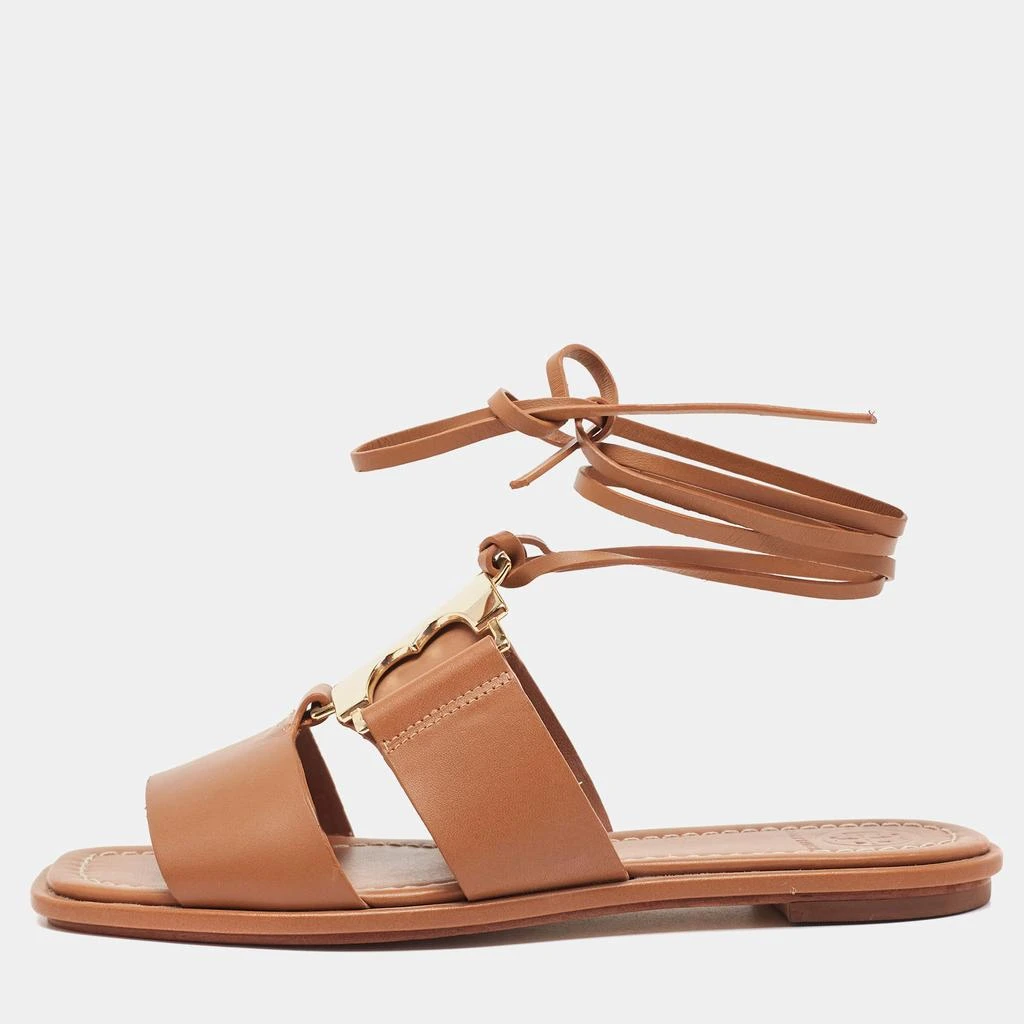 Tory Burch Tory Burch Brown Leather Gemini Link Flat Sandals Size 37.5 1