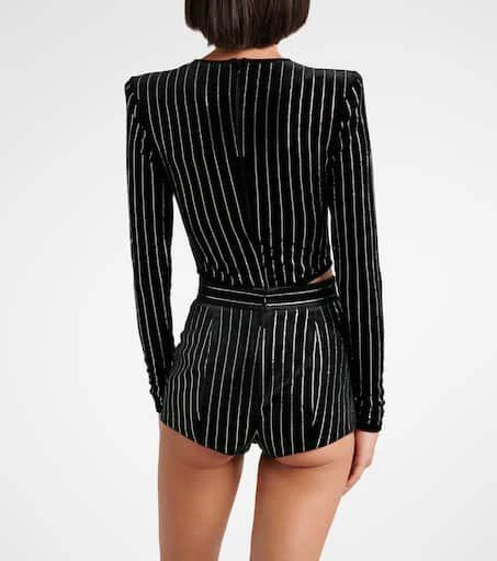 Alex Perry Crystal-embellished pinstripe velvet bodysuit 3