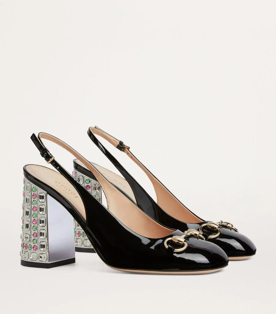 Gucci Patent Leather Embellished Horsebit Slingback Pumps 95 5