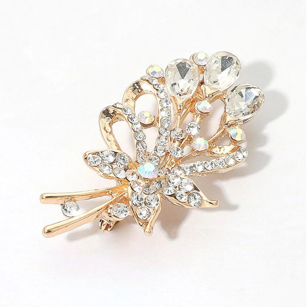 FASHNZFAB Teardrop Stone Accented Flower Bouquet Pin Brooch