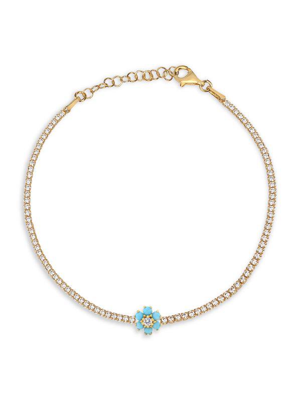 Gabi Rielle Color Forward 14K Yellow Gold Vermeil & Turquiose Crystal Tennis Bracelet