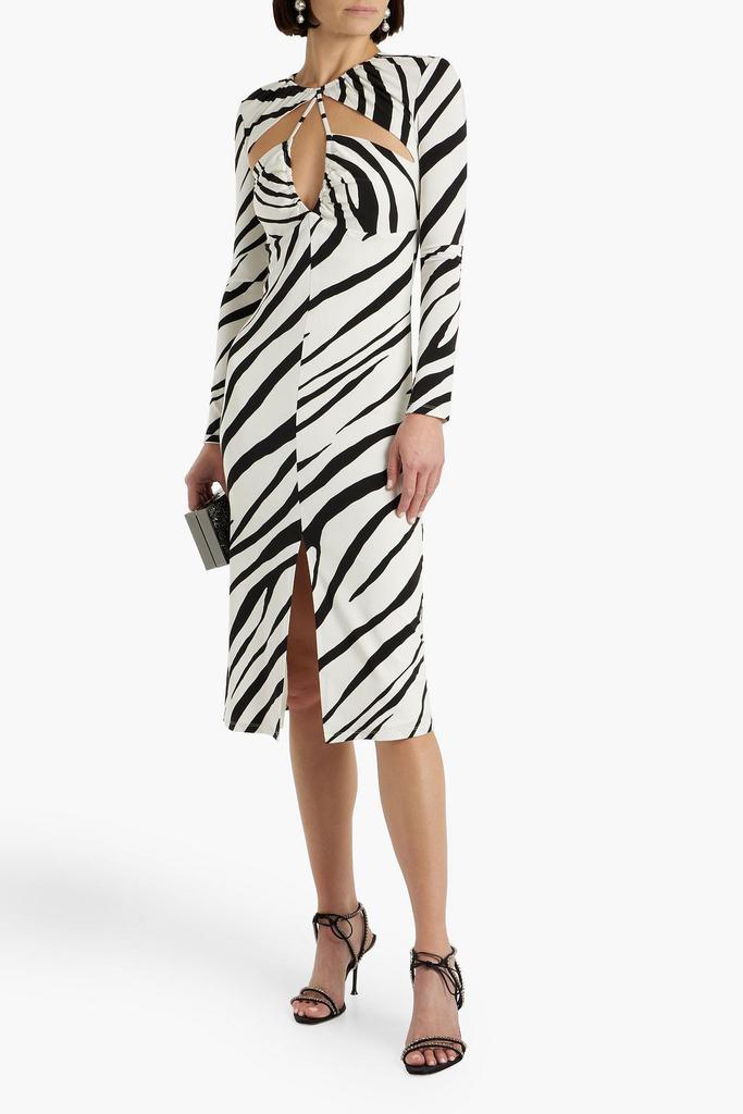 ET OCHS Eleanor cutout ruched zebra-print stretch-jersey midi dress