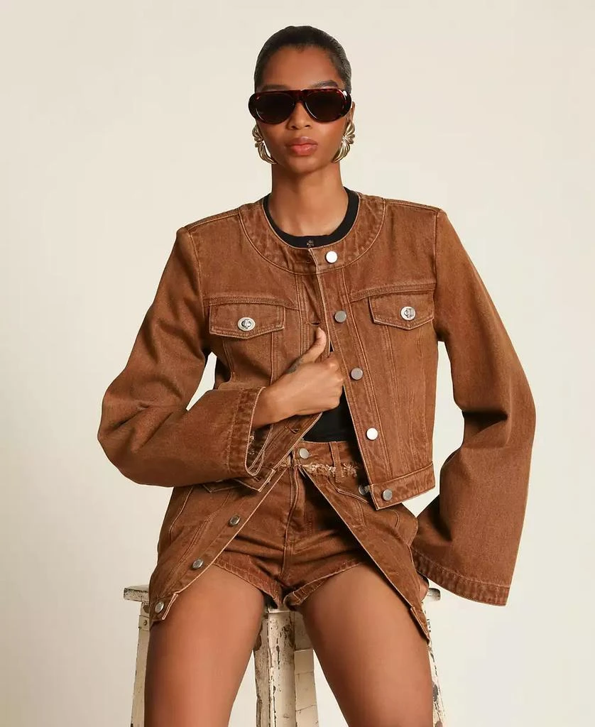 Avec Les Filles Women
s Crop Trucker Crew Neck Jacket 8