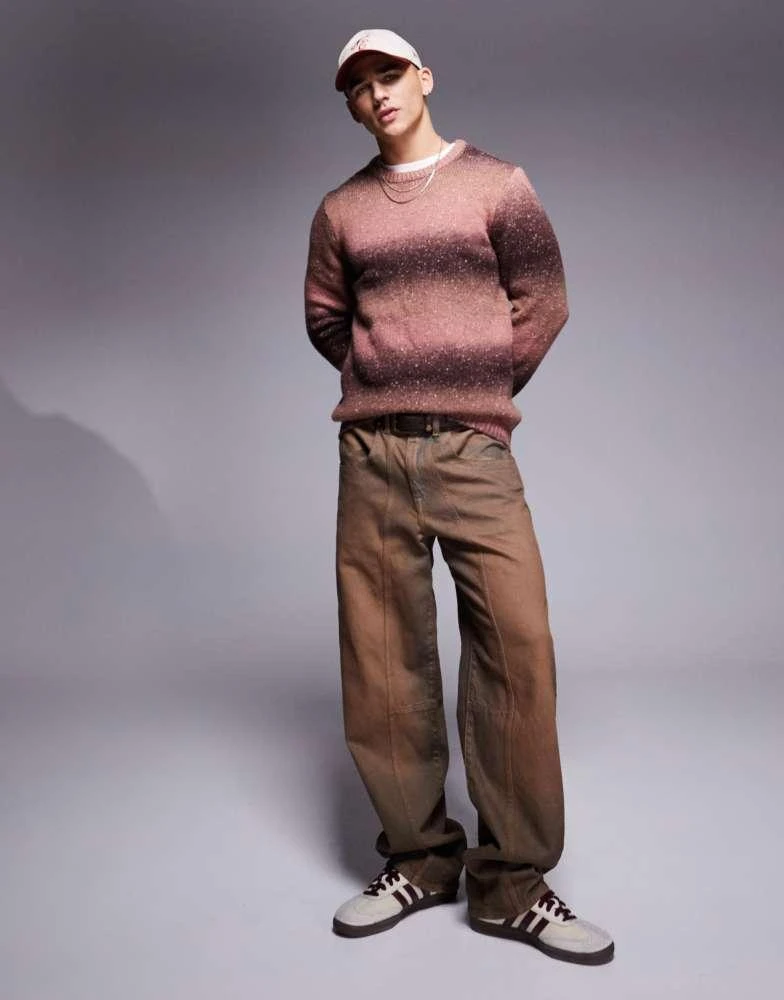 ASOS ASOS DESIGN knitted jumper with ombre stripe in pink 2