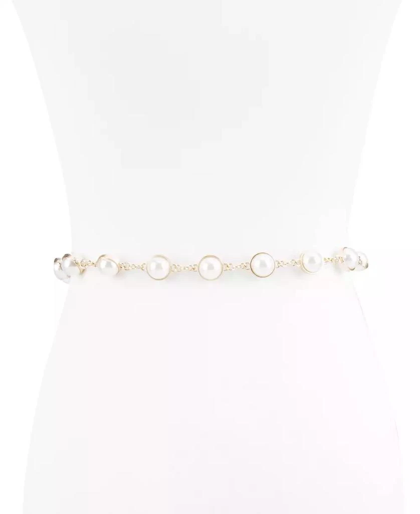 Sam Edelman Women's Imitated Pearl Embellished Gold-Tone Chain Dress Belt 7
