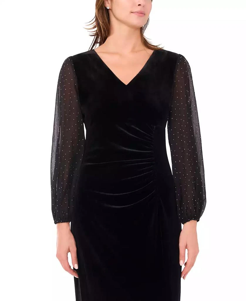 MSK Women's Velvet V-Neck and Balloon Sleeve Maxi Dress 3