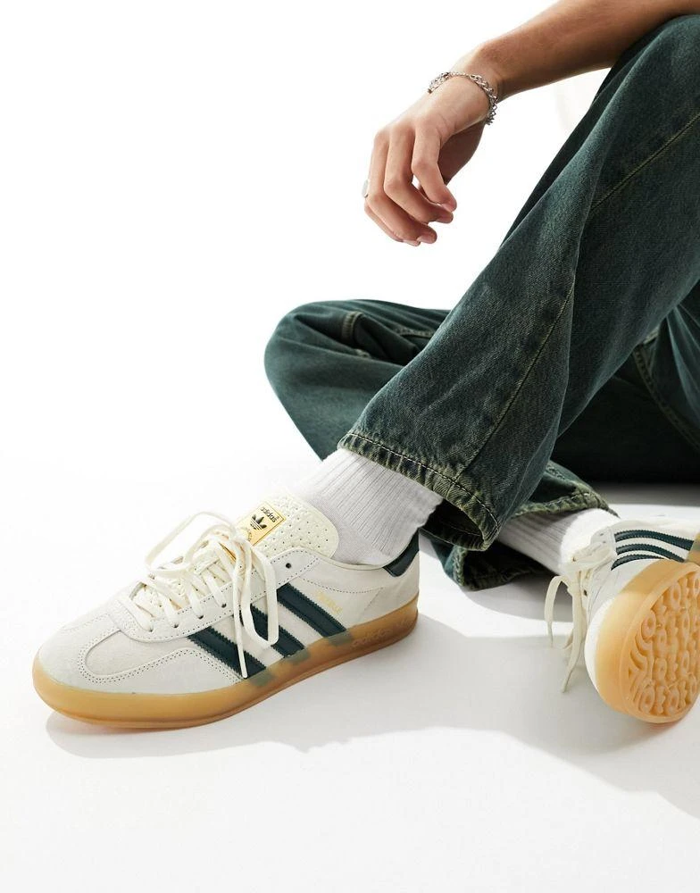 Adidas adidas Originals Gazelle Indoor trainers in cream and green 1