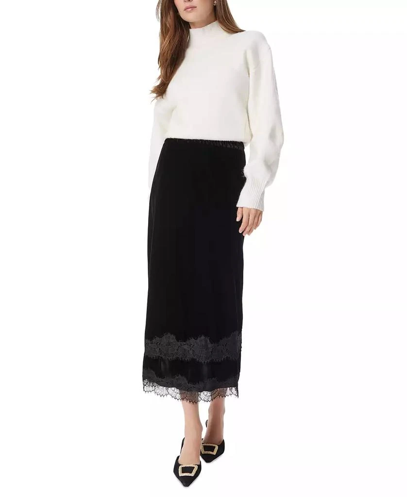 Sam Edelman Women's Gracie Lace-Trim Midi Velvet Skirt 4
