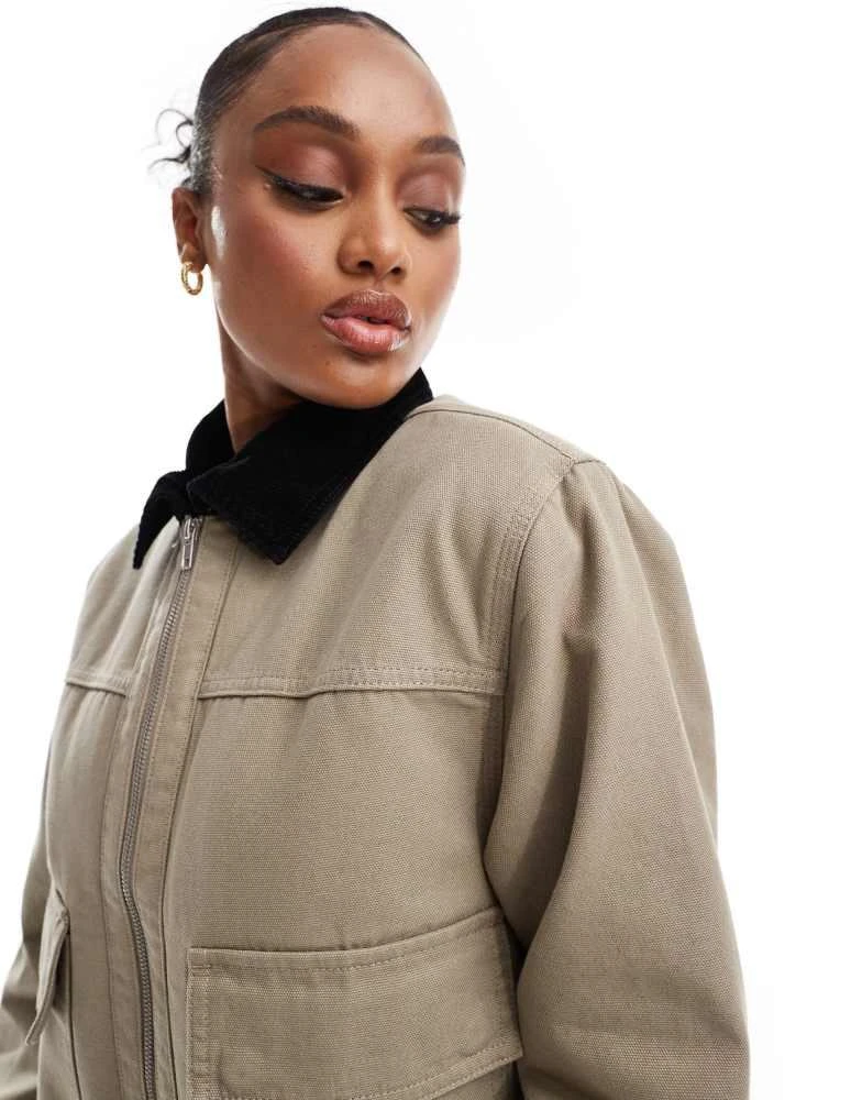 ASOS ASOS DESIGN Tall cropped pocket canvas jacket in stone 3