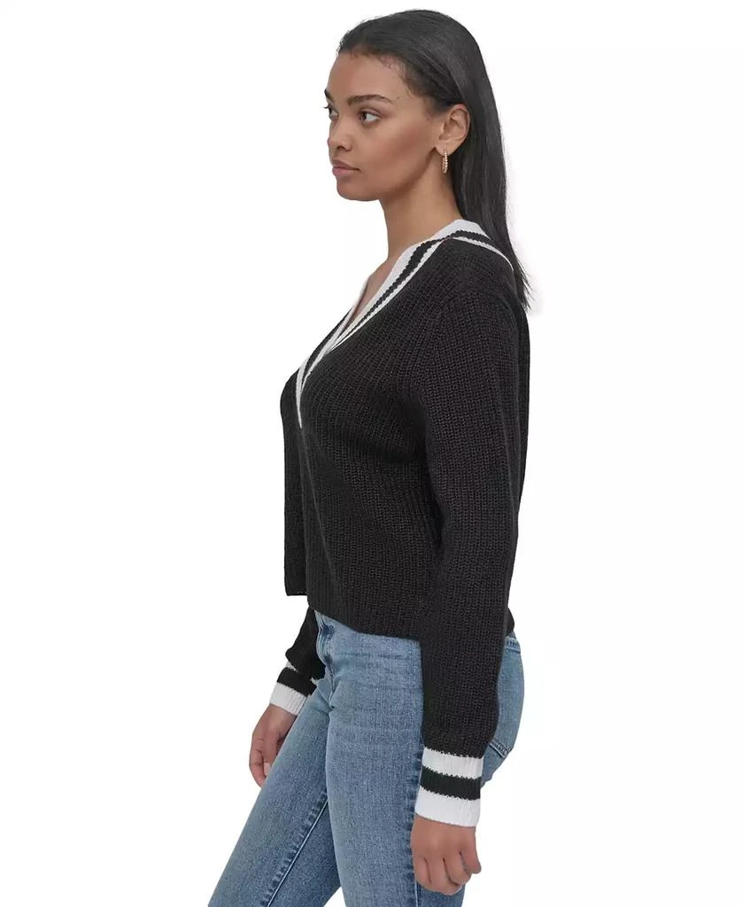 DKNY Women's Varsity V-Neck Relaxed Sweater 4