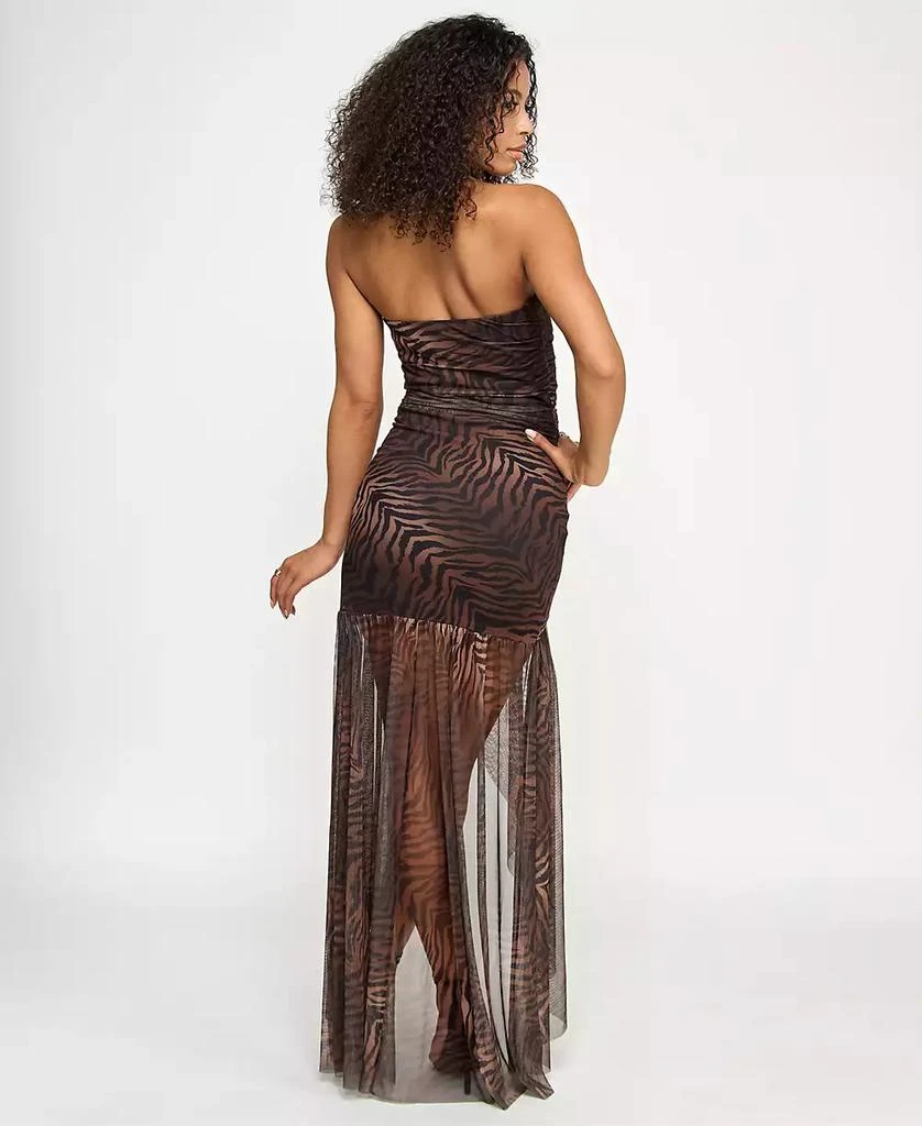 Juniors' Animal-Print Strapless Ruched Gown – On Sale Now with Up
