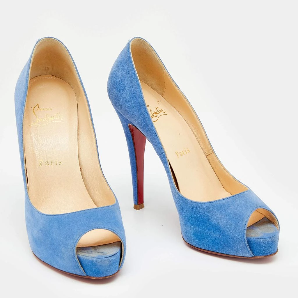 Christian Louboutin Christian Louboutin Blue Suede New Very Prive Peep Toe Pumps Size 36.5 4