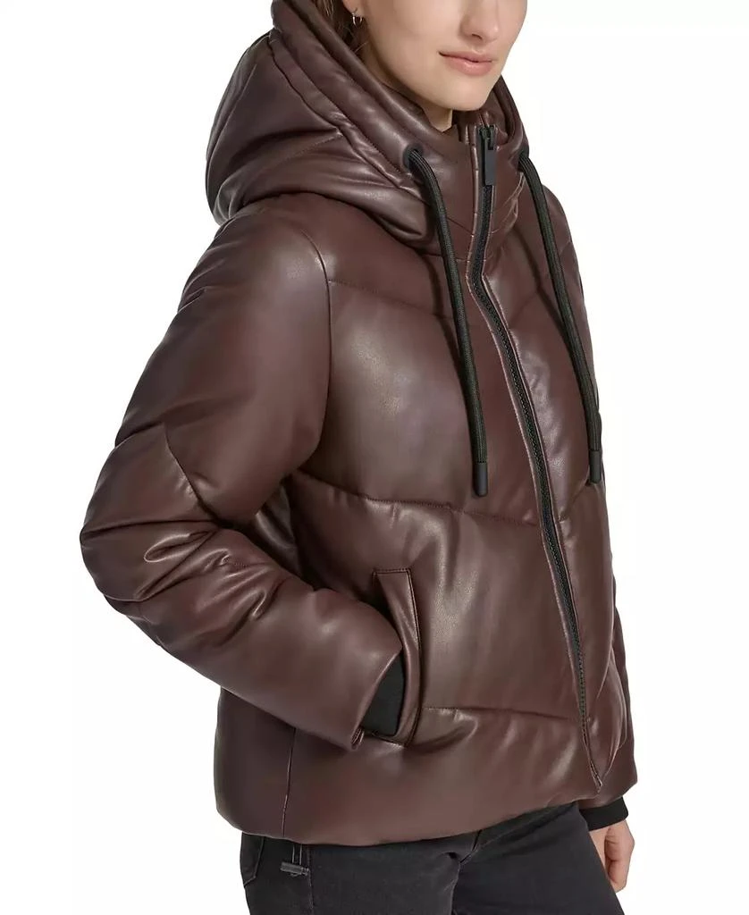 Marc New York by Andrew Marc Women's Faux-Leather Hooded Puffer Jacket 3