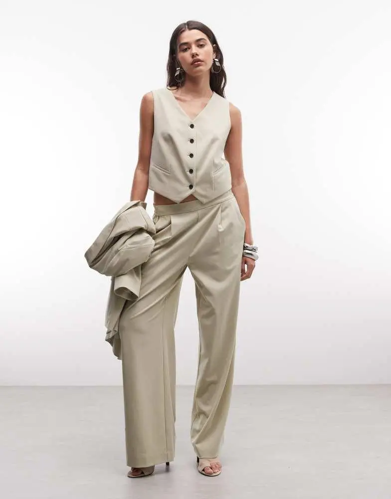 ALL SAINTS AllSaints Aleida co-ord tailored pleated wide leg trousers in pale green