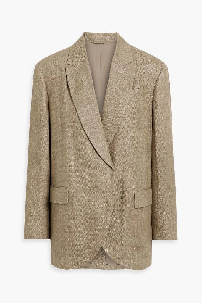 Brunello Cucinelli Bead-embellished metallic linen-blend twill blazer 1