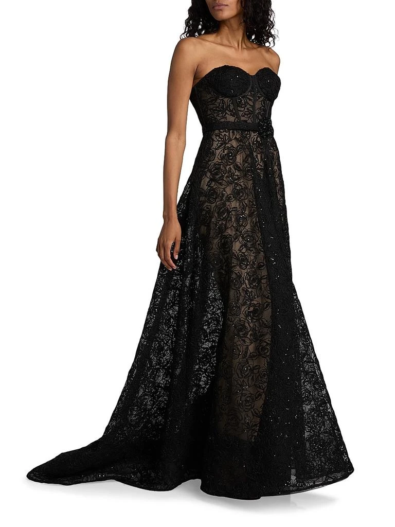 Pamella Roland Floral Lace Sequinned A-Line Gown 2