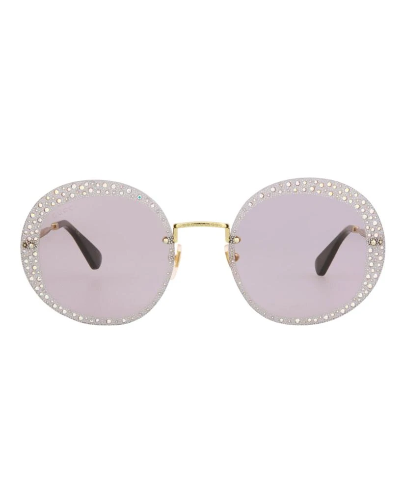 Gucci GG0899S 001 Sunglasses Gold Round Frame, Violet with Crystals Lenses GUCCI GG0899S 001 Sunglasses Gold Frame Violet Lenses 61mm  main image 2