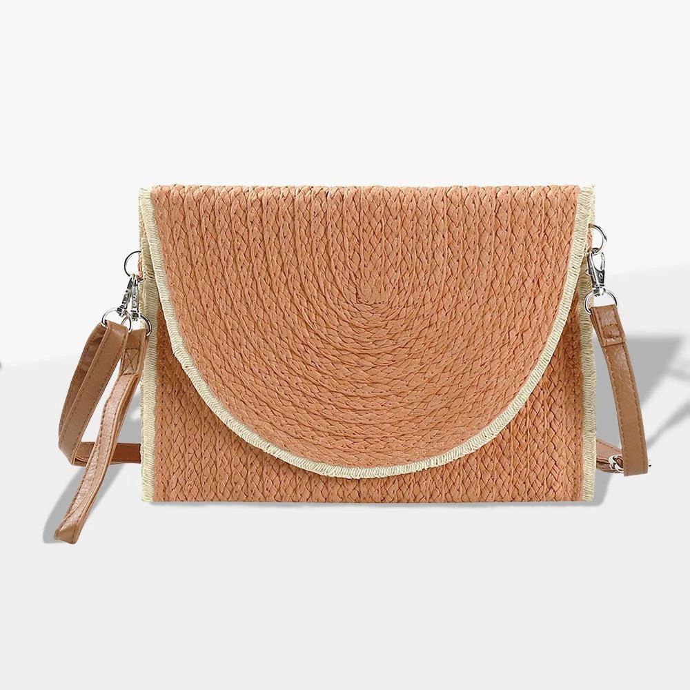 FASHNZFAB Frayed Trip Two Tone Straw Clutch / Crossbody Bag