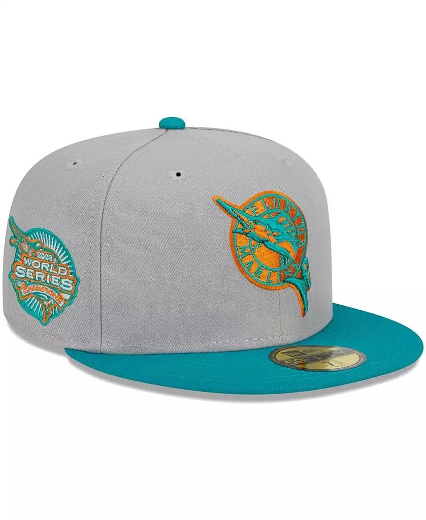 New Era Men's Gray, Teal Florida Marlins Cooperstown Collection 59FIFTY Fitted Hat 1