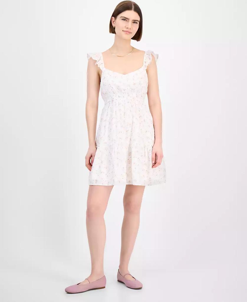 Pink Rose Juniors' Flutter-Sleeve Floral-Print Mini Dress