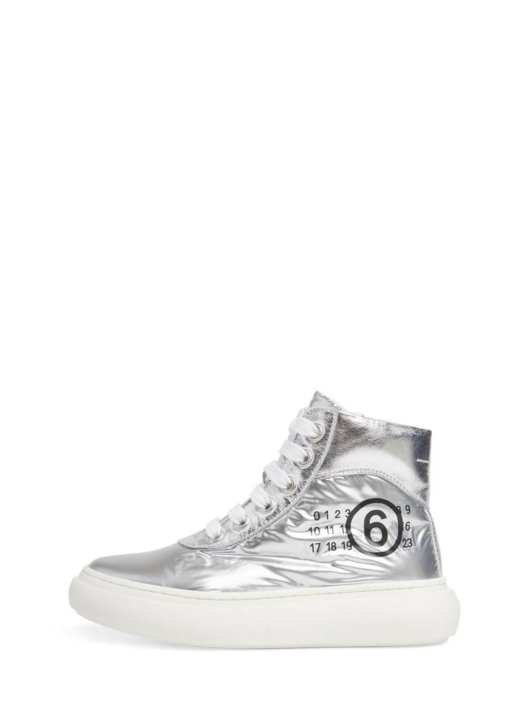 MM6 MAISON MARGIELA Logo Print Leather Zip-up Sneakers