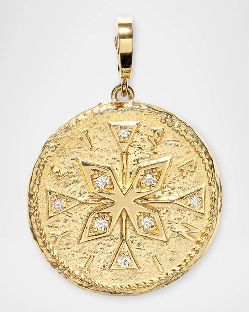 Azlee 18K Yellow Gold Large Diamond Compass Coin Charm 1