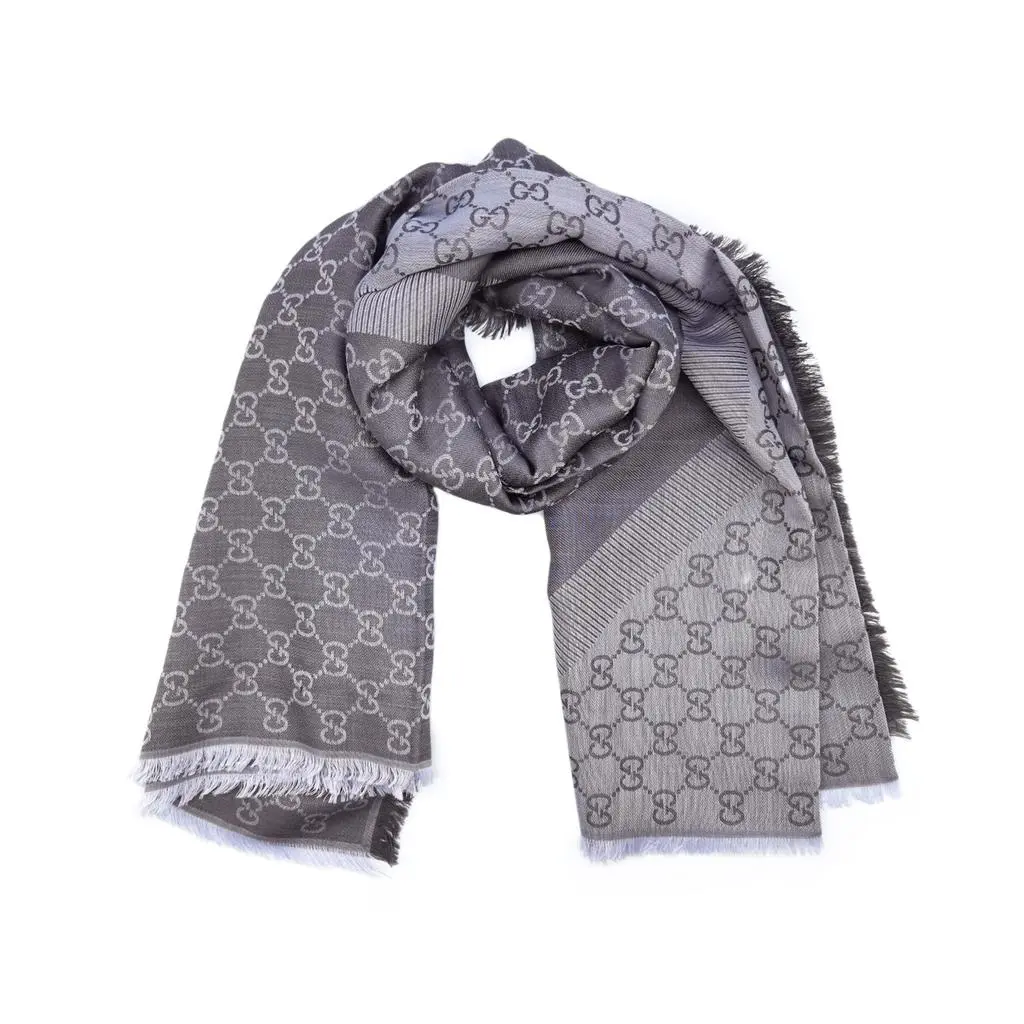 Gucci Gucci - Light Grey Silk & Wool Blend Scarf