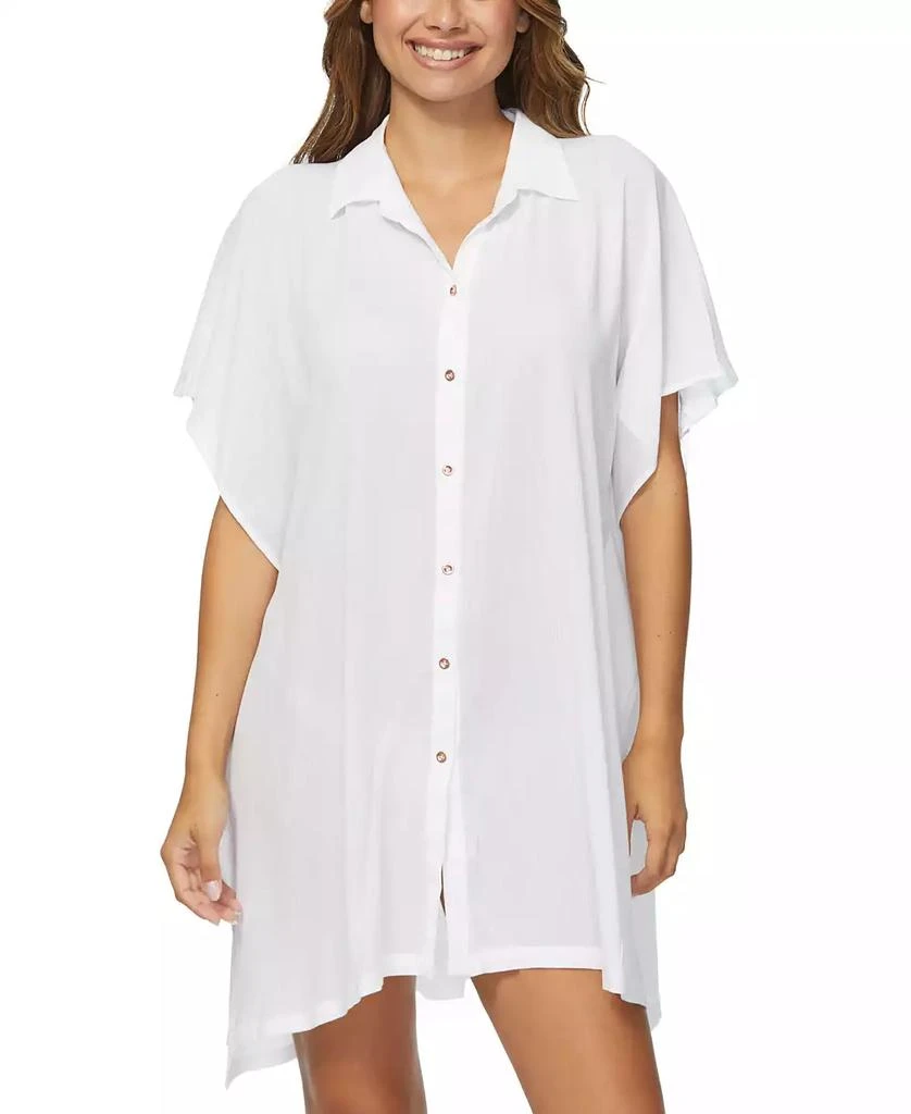RAISINS Juniors' Vacay Button-Front Cover-Up Tunic Shirt 3