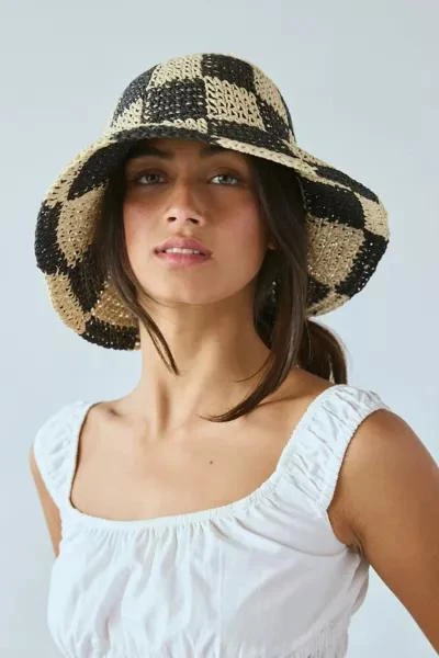 Urban Outfitters Checkered Straw Bucket Hat 1