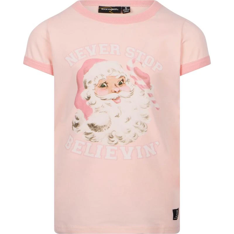 Rock Your Baby Never stop believin t shirt in pink 1