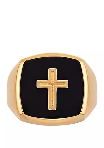 Belk & Co. Co. Cross Onyx Ring In 10K Yellow Gold