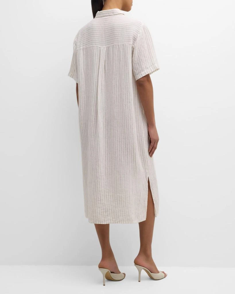 Eileen Fisher Crinkled Striped Organic Linen Midi Shirtdress 6