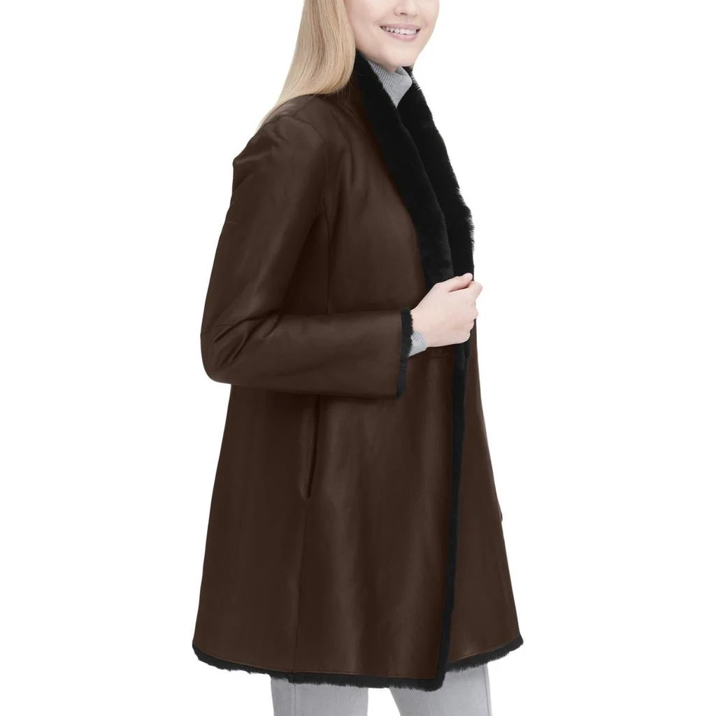 Calvin Klein Womens Lamb Shearling Reversible Leather Coat 2