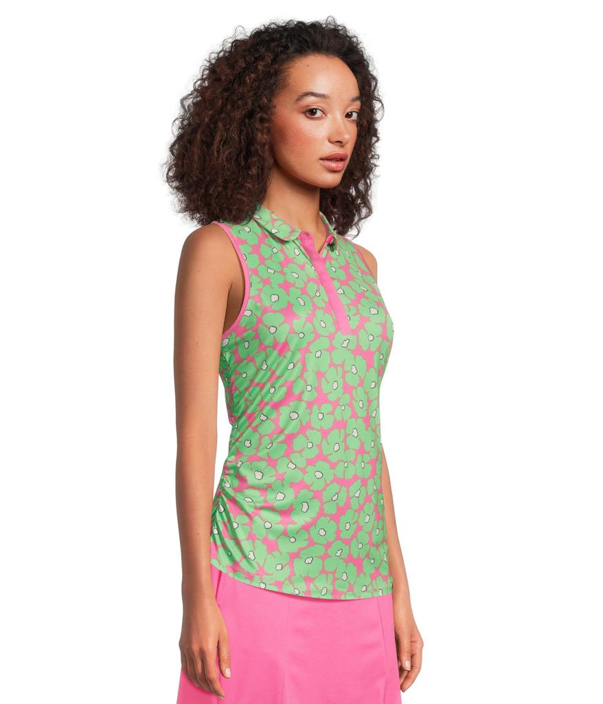 Callaway Floral Sleeveless Mini Collar And Side Shirring Top