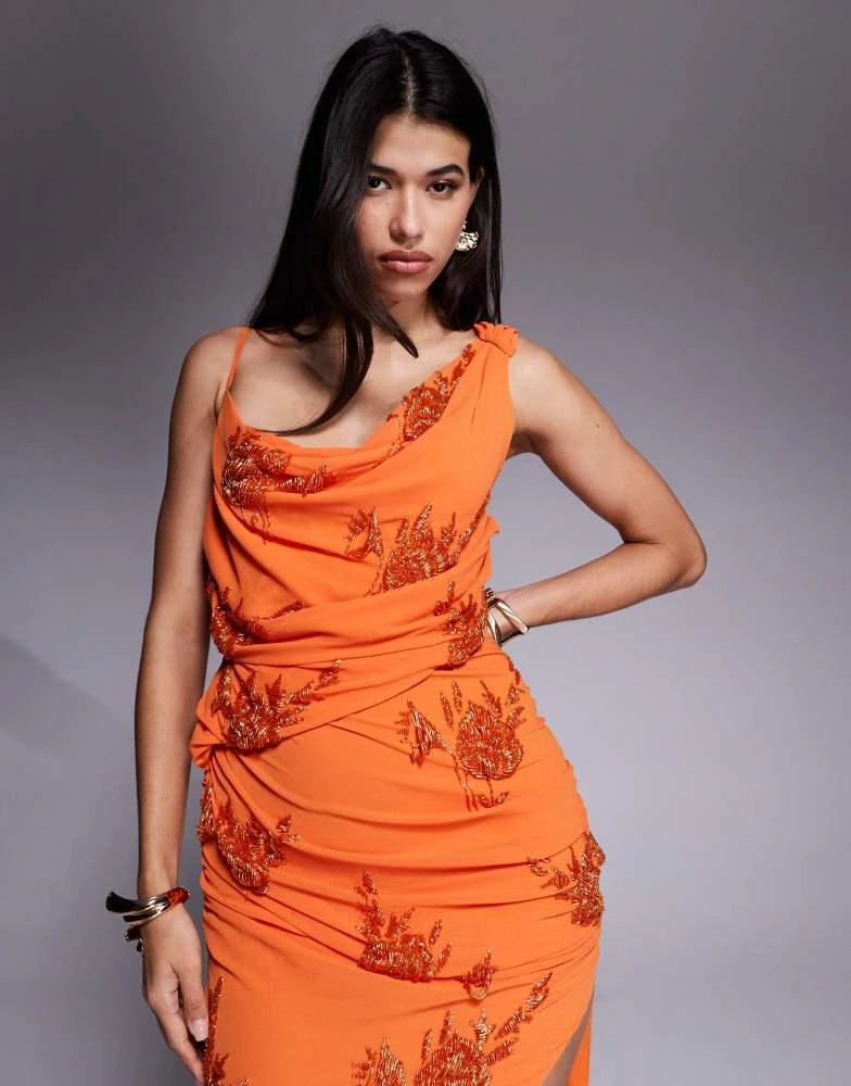 ASOS DESIGN embellished flower drape cutout maxi dress in orange  On Sale  Now with Up to 75% Off | Discover Exclusive Deals & Savings at BeyondStyle   Authentic ASOS Home|women with