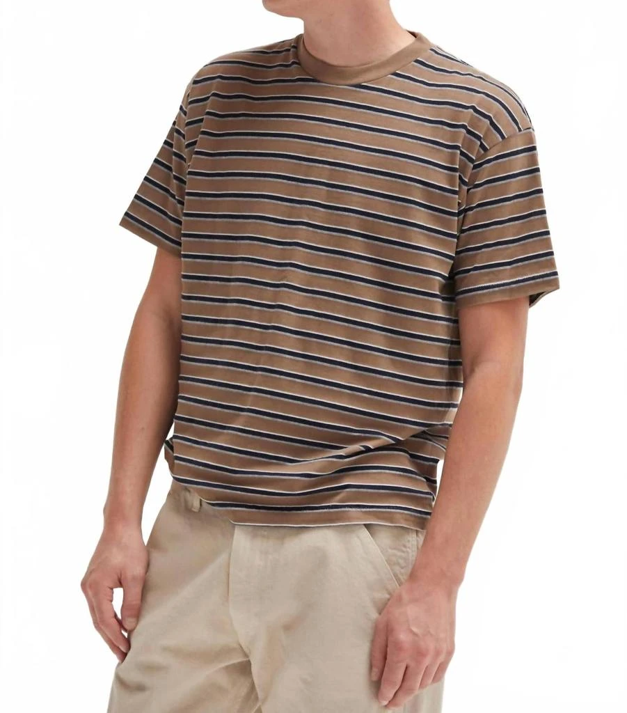 Asher Noah Stripe Tee In Mushroom 1