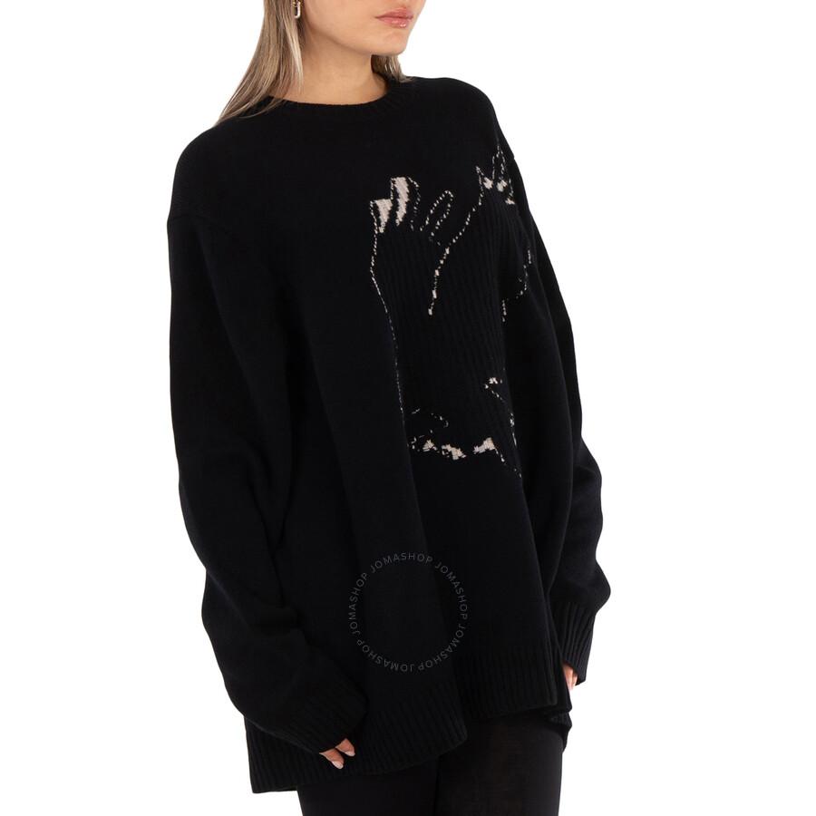 Shop Ys Black Wool Crow Motif Long-Sleeved Pullover, Brand