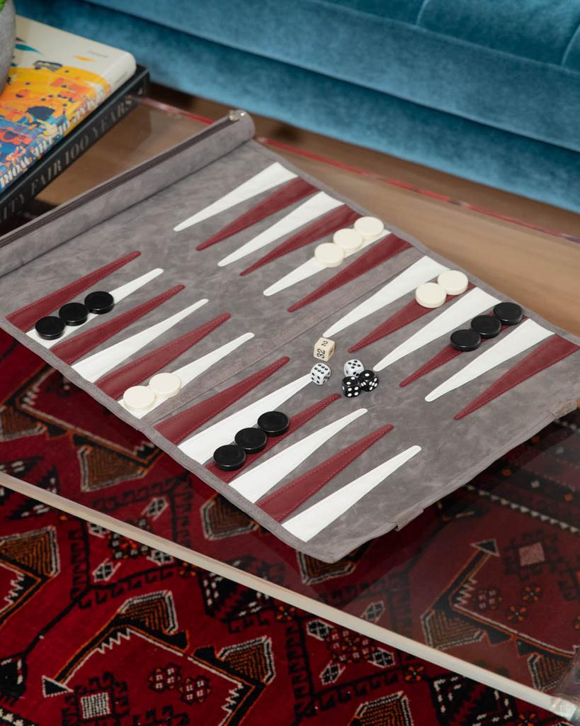 Bey-Berk Men's Suede Roll-Up Backgammon Travel Set