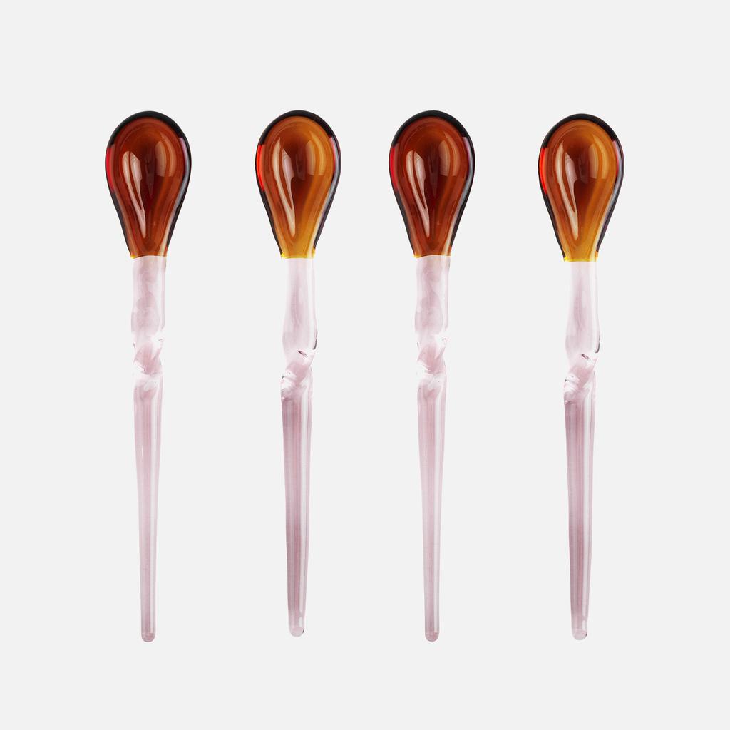 Broste Copenhagen Broste Copenhagen Swirly Glass Teaspoon - Pink/ Brown