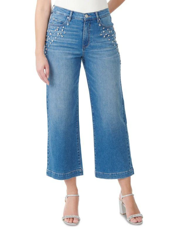 Badgley Mischka Embellished Wide Leg Jeans 1